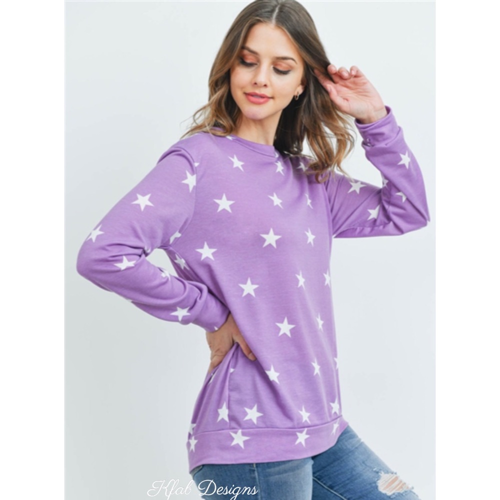 💜LAST 1! Lavender Super Soft Star Print Pullover! - Picture 3 of 5